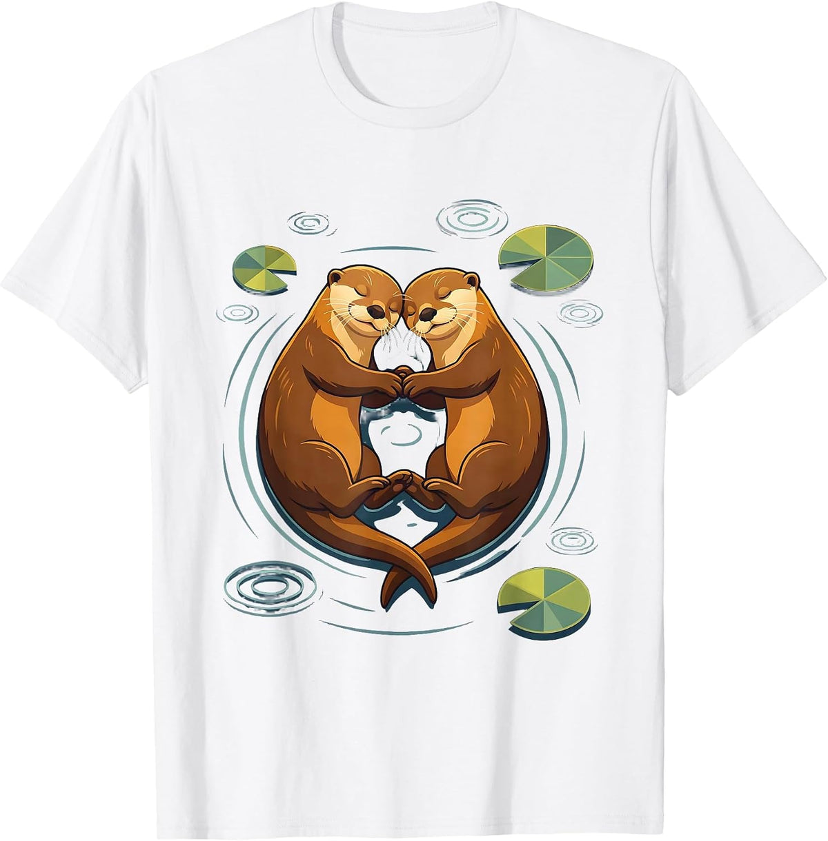 Men's Otters Holding Hands Sleeping Cute Wildlife Art T-Shirt - White