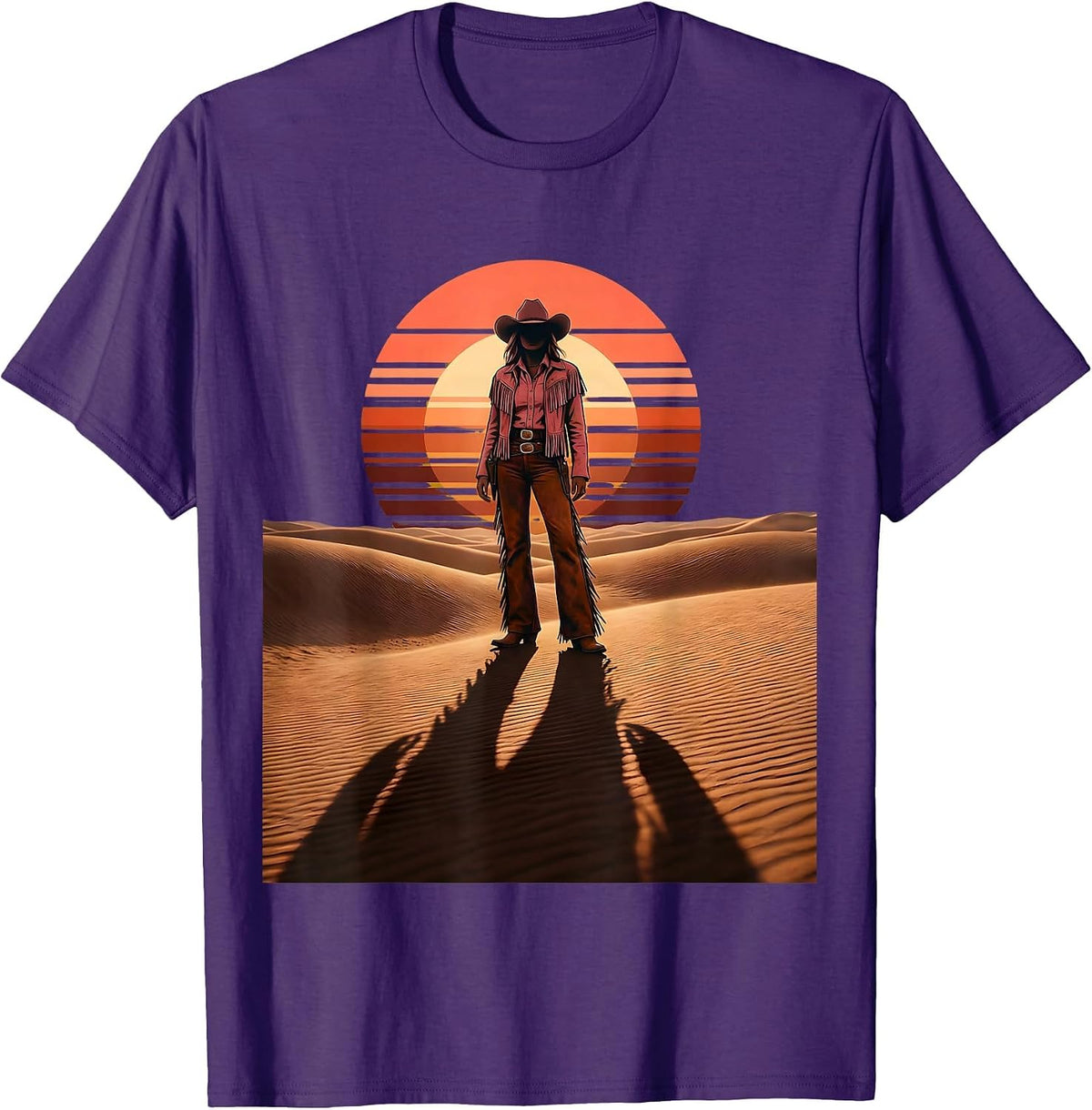 Men's Pink Cowgirl Long Shadow Desert Sand Graphic T-Shirt - Purple