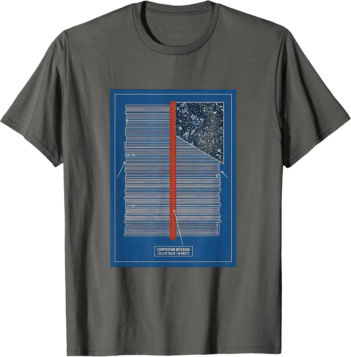 Men's Composition Notebook College Ruled 148 Sheets Teacher T-Shirt - Asphalt Grey