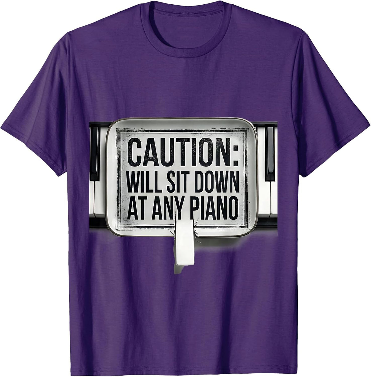 Men's Caution: Will Sit Down At Any Piano Funny Pianist Humor T-Shirt - Purple