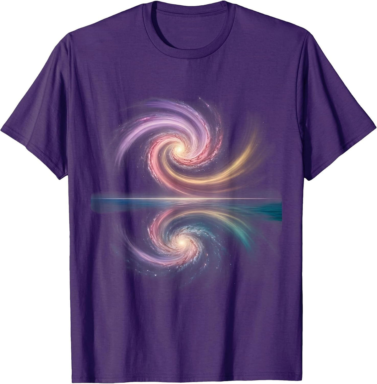 Men's Spiral Galaxy Ocean Reflection Cosmic Art T-Shirt - Purple