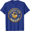 Country Girl At Heart Denim Cowgirl Design T-Shirt - Royal Blue