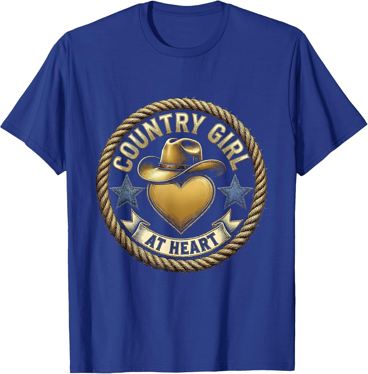 Country Girl At Heart Denim Cowgirl Design T-Shirt - Royal Blue