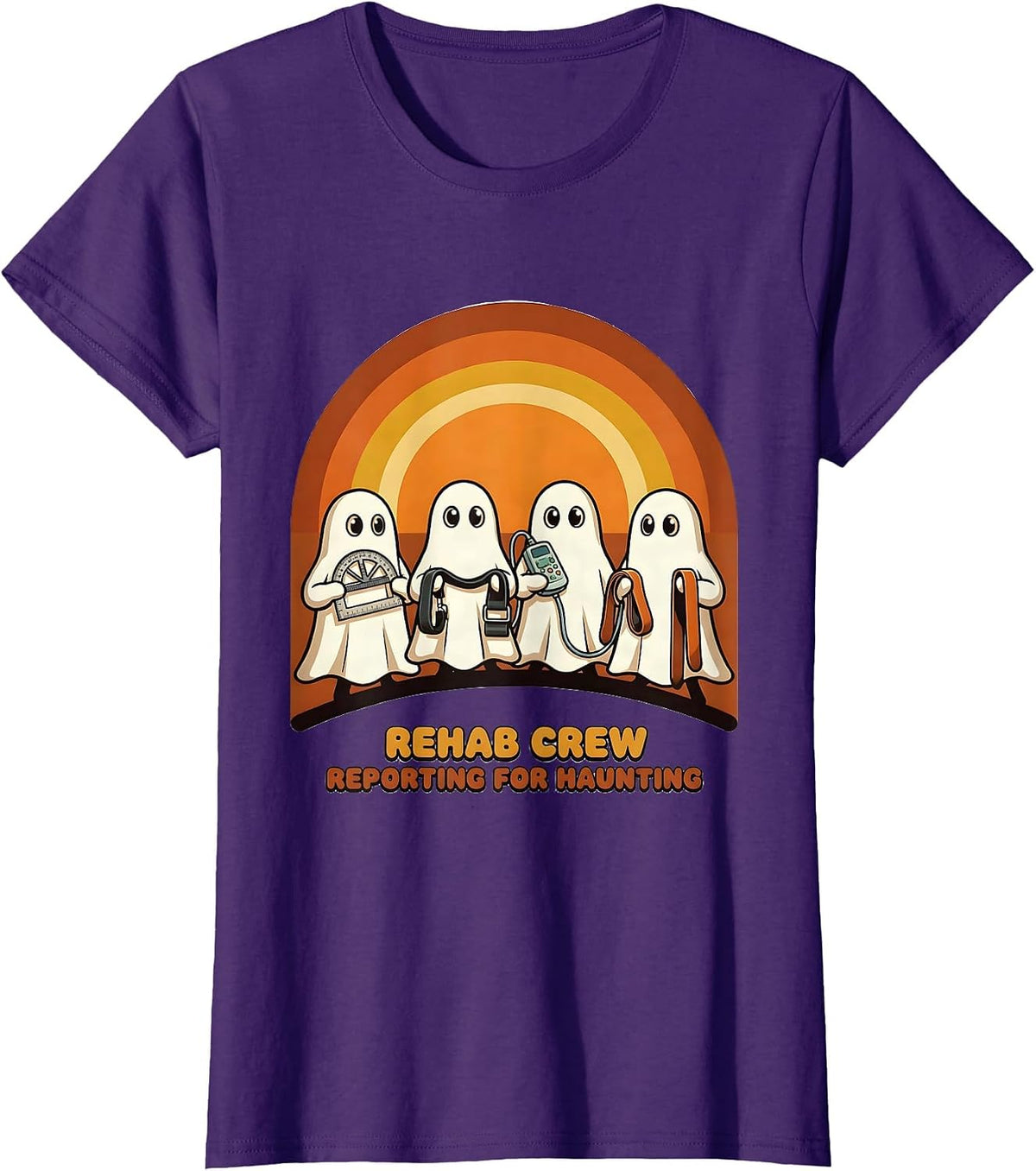 Rehab Crew Reporting For Haunting Retro 70s Halloween T-Shirt - Purple