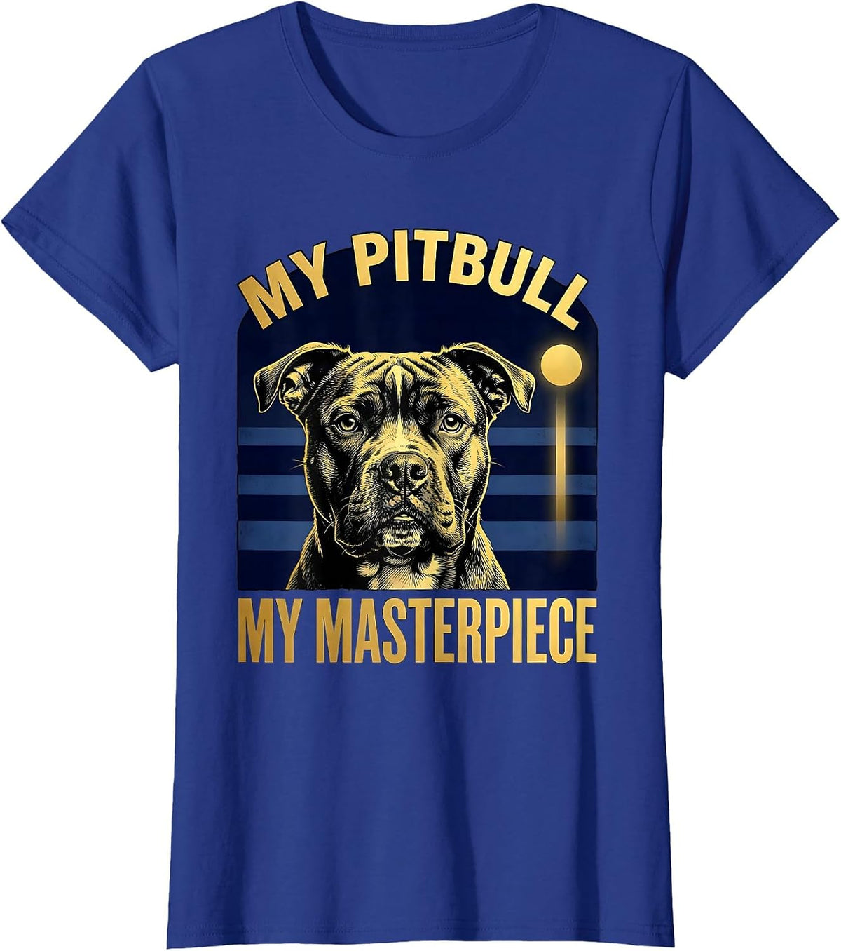 Women's My Pitbull My Masterpiece Expressive Pitbull Portrait Art T-Shirt - Royal Blue
