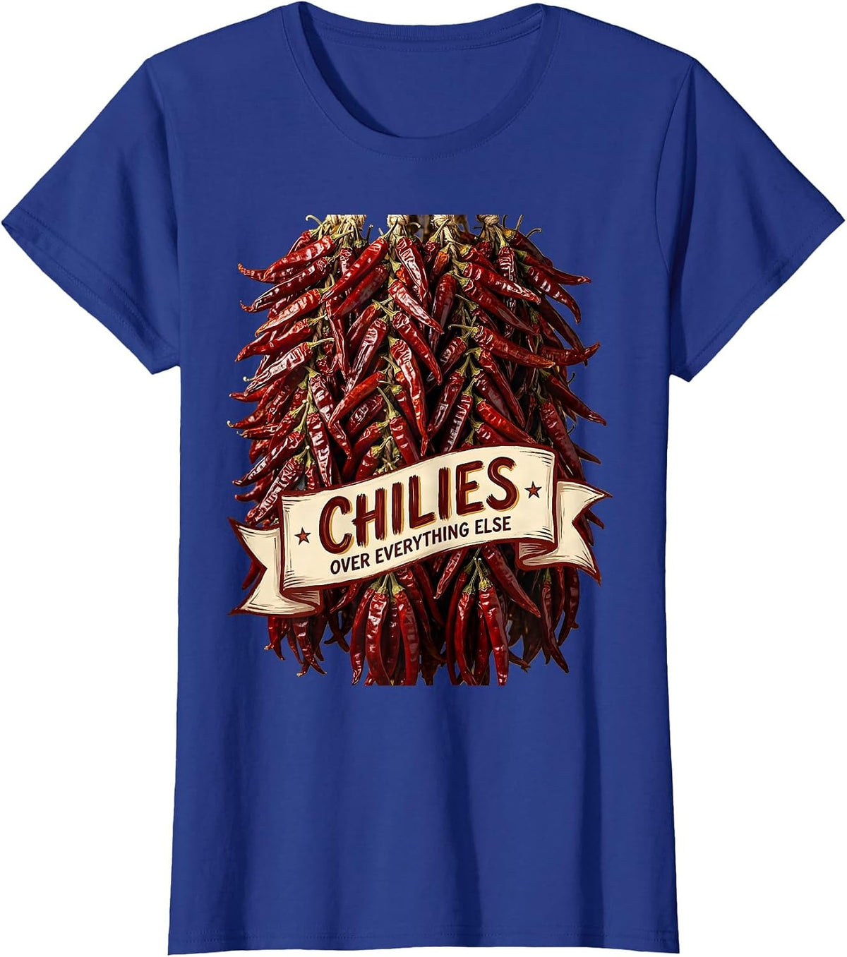 Women's Chilies Over Everything Mexico Graphic Design T-Shirt - Royal Blue