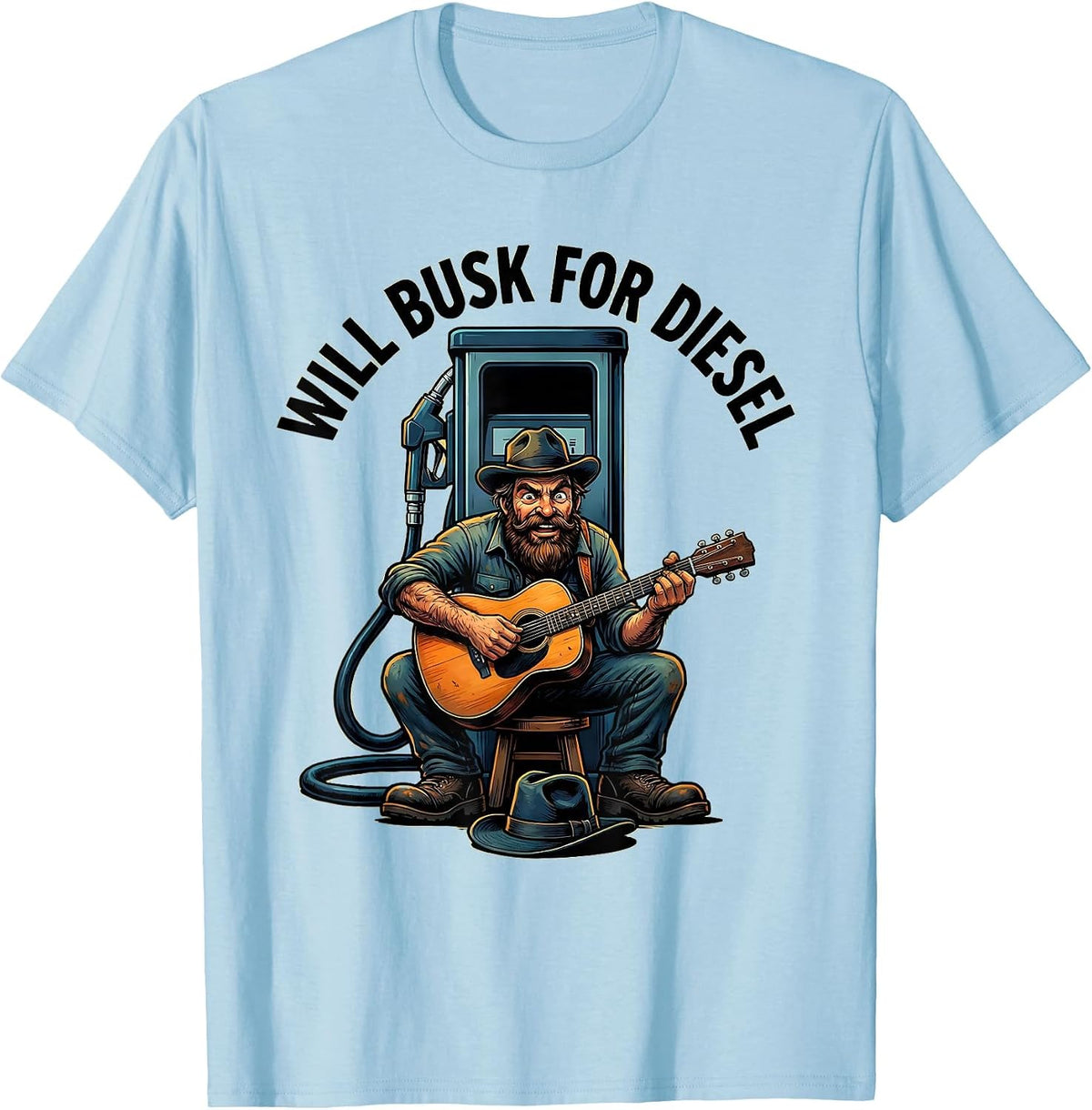 Men's Will Busk For Diesel Funny Diesel Trucker Mechanic Gift T-Shirt - Baby Blue