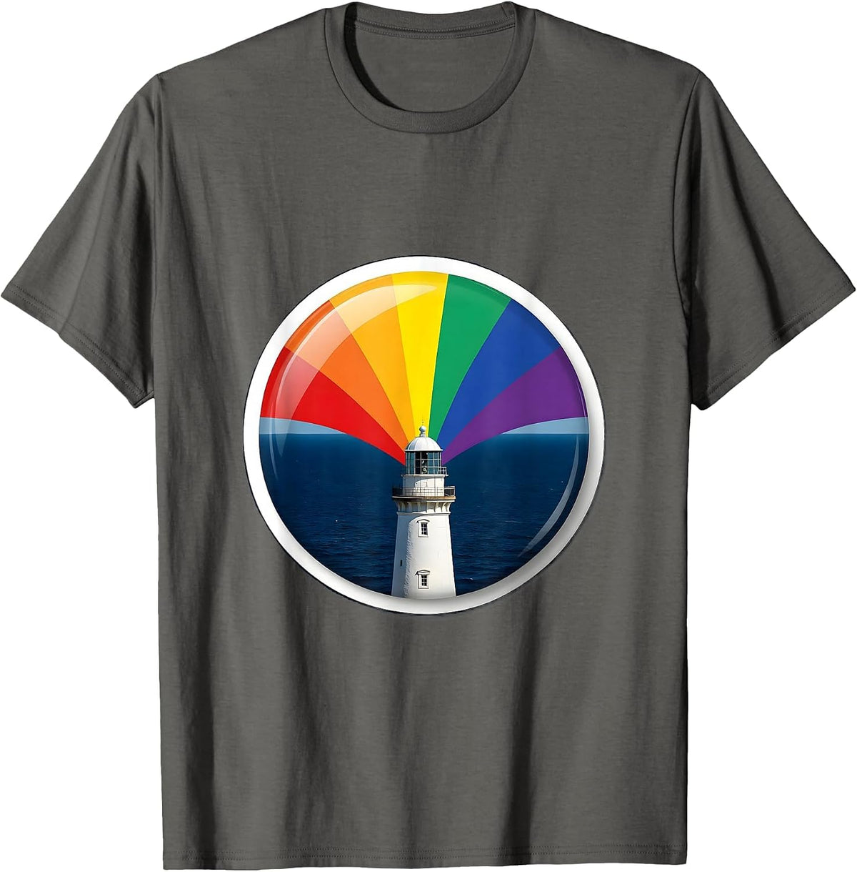 Autism Awareness Lighthouse Rainbow Beam Design T-Shirt - Asphalt Grey