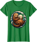 Women's Sea Otter Mom and Pup Embrace Graphic T-Shirt - Kelly Green