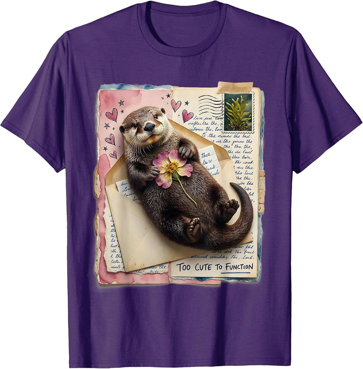 Men's Too Cute To Function Sea Otter Design T-Shirt - Purple