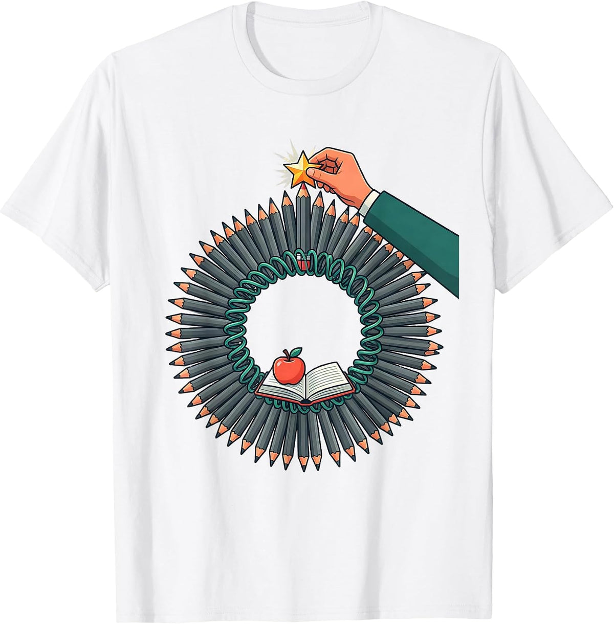Men's Pencil Wreath Teacher Christmas Classroom Humor T-Shirt - White