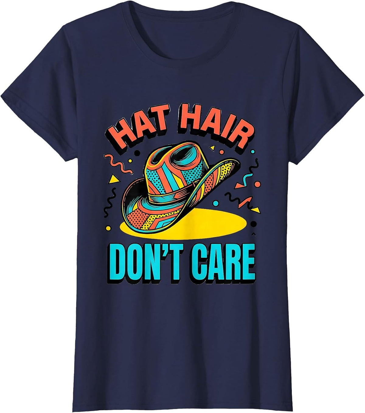 Women's Hat Hair Don't Care Country Music Design T-Shirt - Navy Blue