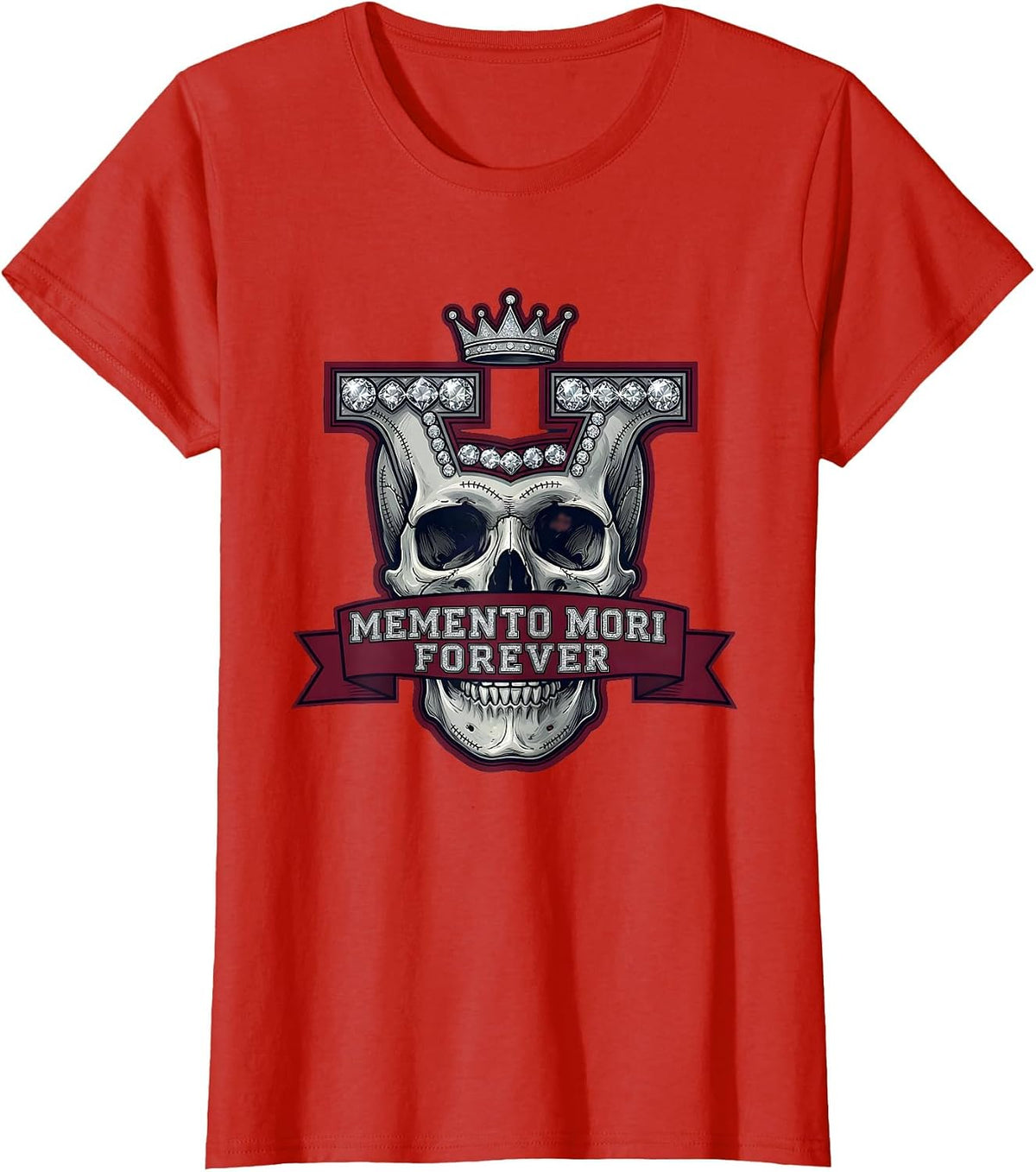 Women's Memento Mori Forever Skull Gothic Design T-Shirt - Red