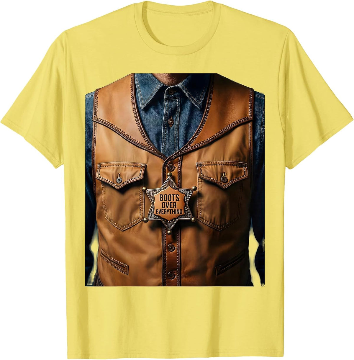Men's Boots Over Everything Cowboy Graphic Design T-Shirt - Lemon Yellow