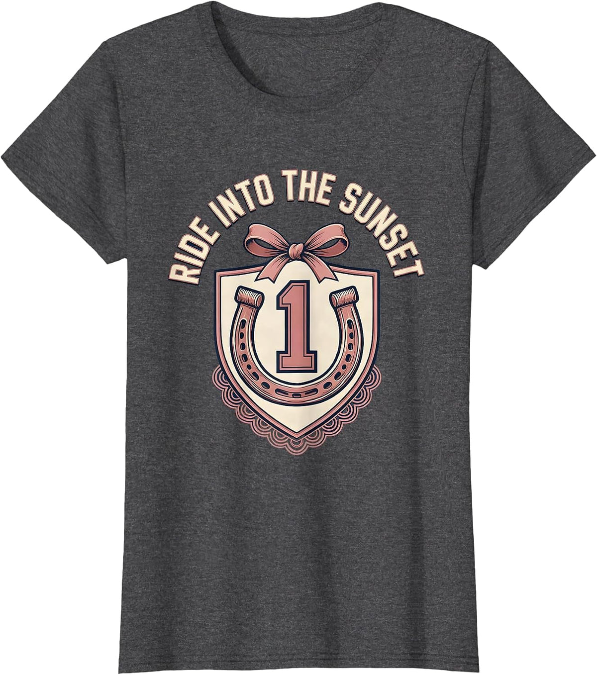 Women's Denim Cowgirl Ride Into The Sunset Design T-Shirt - Dark Heather Grey