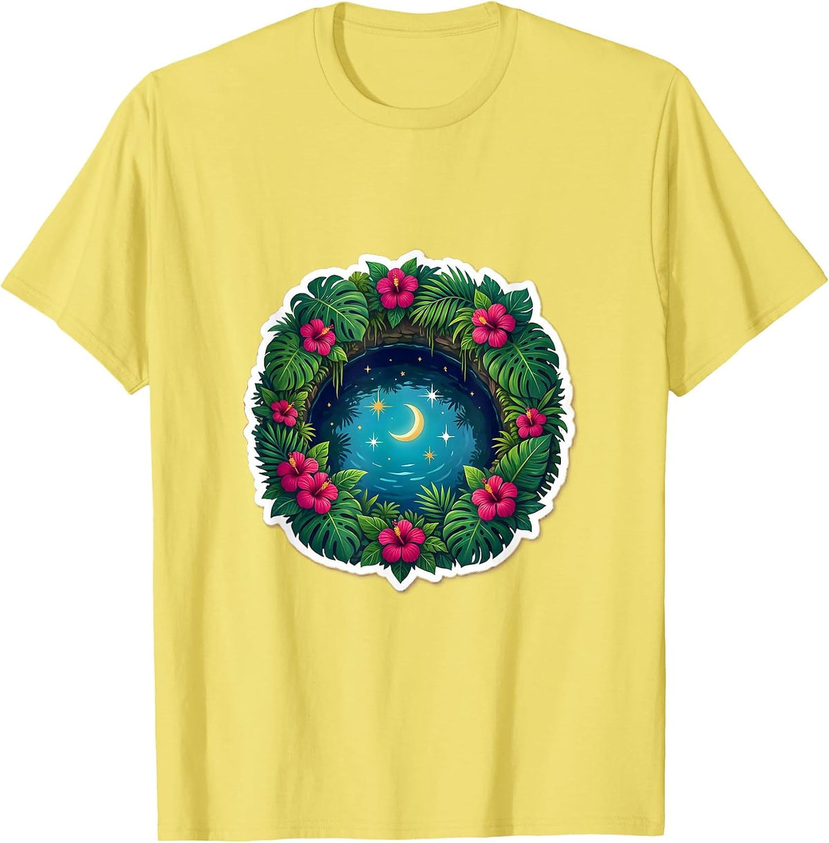 Men's Mexico Cenote Starry Night Sky Reflection T-Shirt - Lemon Yellow