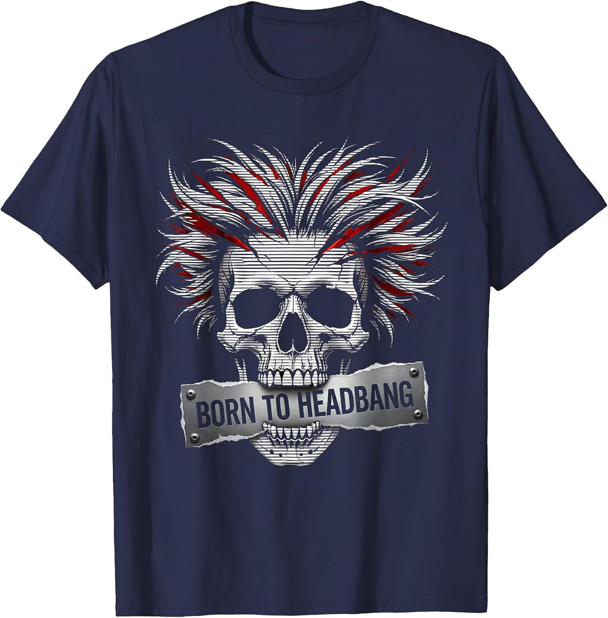 Born to Headbang Metal Music Graphic Design T-Shirt - Navy Blue
