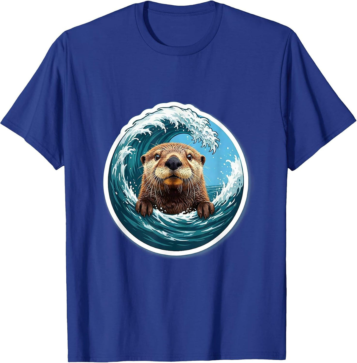 Sea Otter Crashing Ocean Wave Illustration T-Shirt - Royal Blue