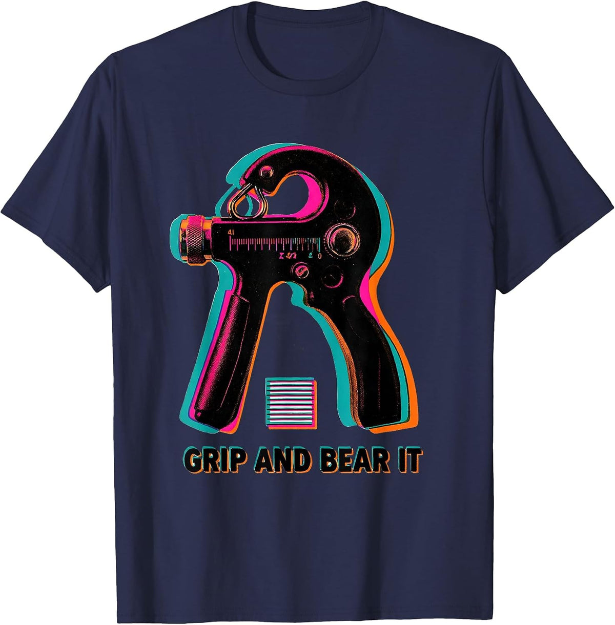 Men's Grip And Bear It Risograph PT OT Physical Therapist Humor T-Shirt - Navy Blue