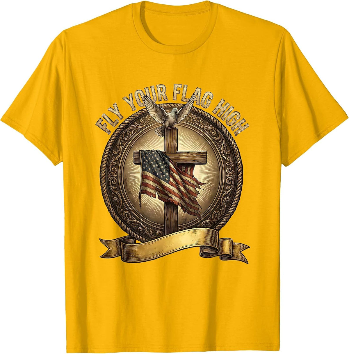 Fly Your Flag High USA Patriotic Design T-Shirt - Golden Yellow