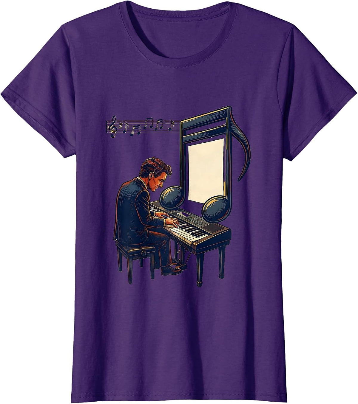 Women's Pianist Eighth Note Memo Humor Music Lover Gift T-Shirt - Purple