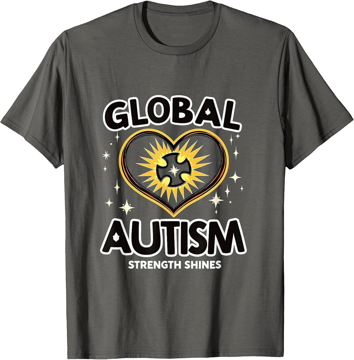Global Autism Strength Shines Awareness Design T-Shirt - Asphalt Grey