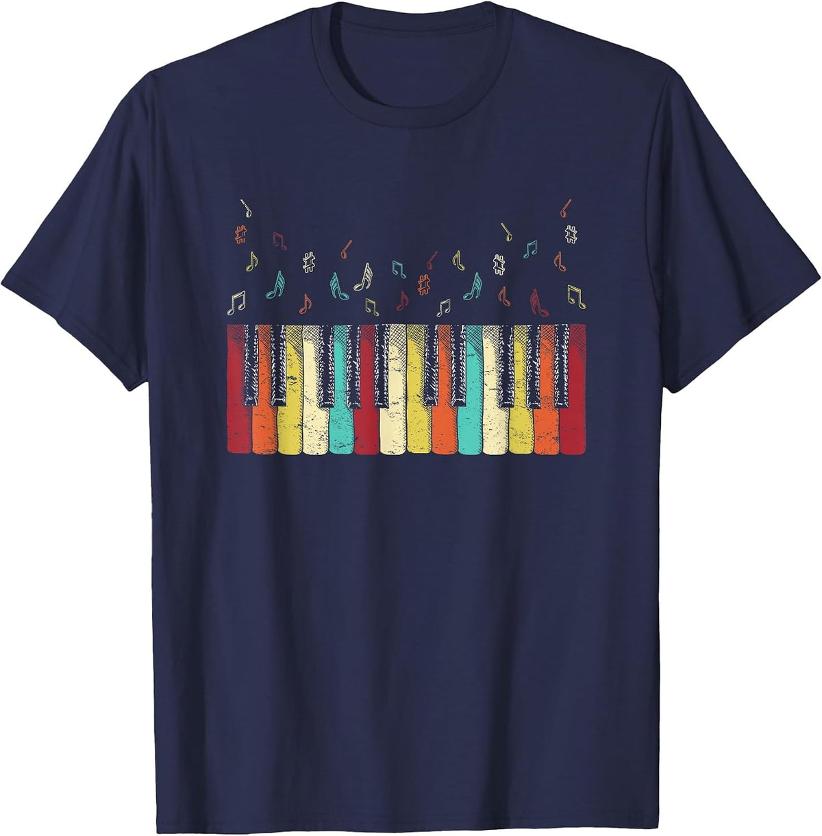Vintage Retro Piano Keyboard Shirt for Men Women Girls Piano T-Shirt - Navy Blue