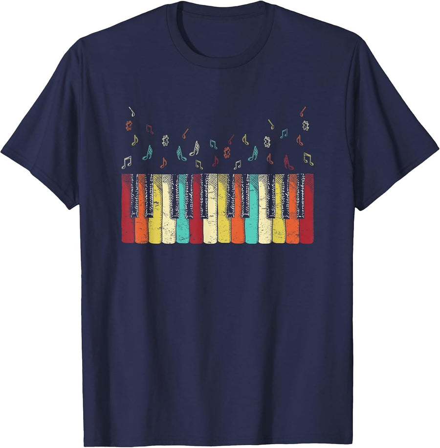 Vintage Retro Piano Keyboard Shirt for Men Women Girls Piano T-Shirt - Navy Blue