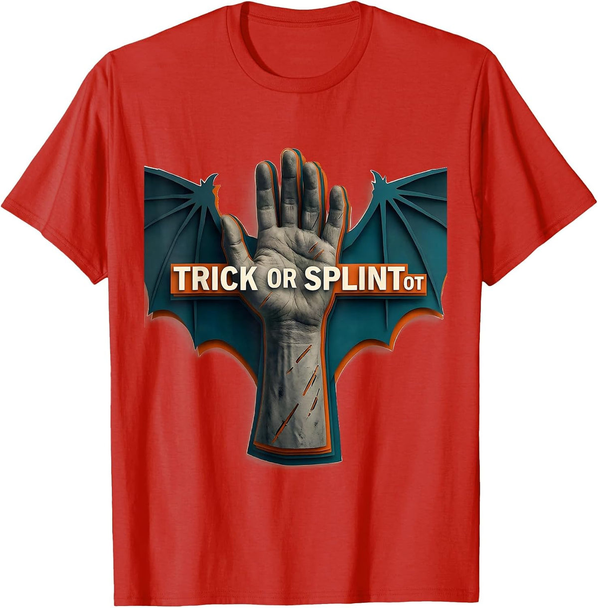 Men's Trick Or Splint OT Paper Cutout Halloween Rehab Therapy OT T-Shirt - Red