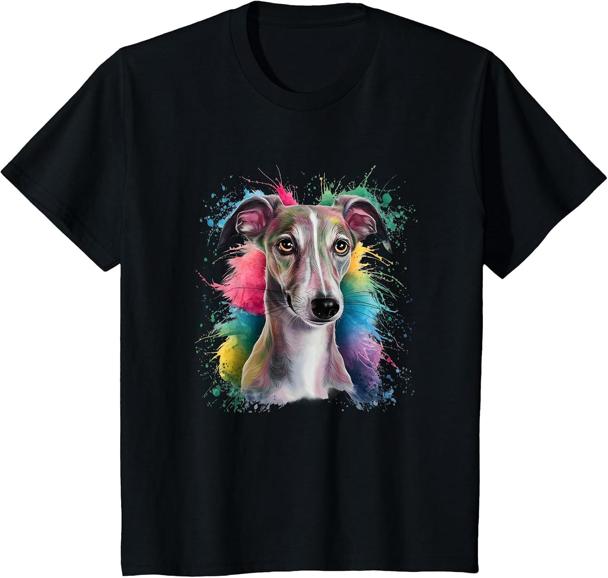 Men's Women's Colourful Watercolour Italian Greyhound T-Shirt - Black
