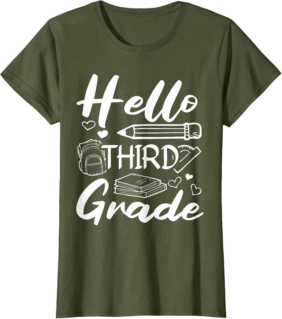 Hello Third Grade First Day of School & Back to School T-Shirt - Olive Green