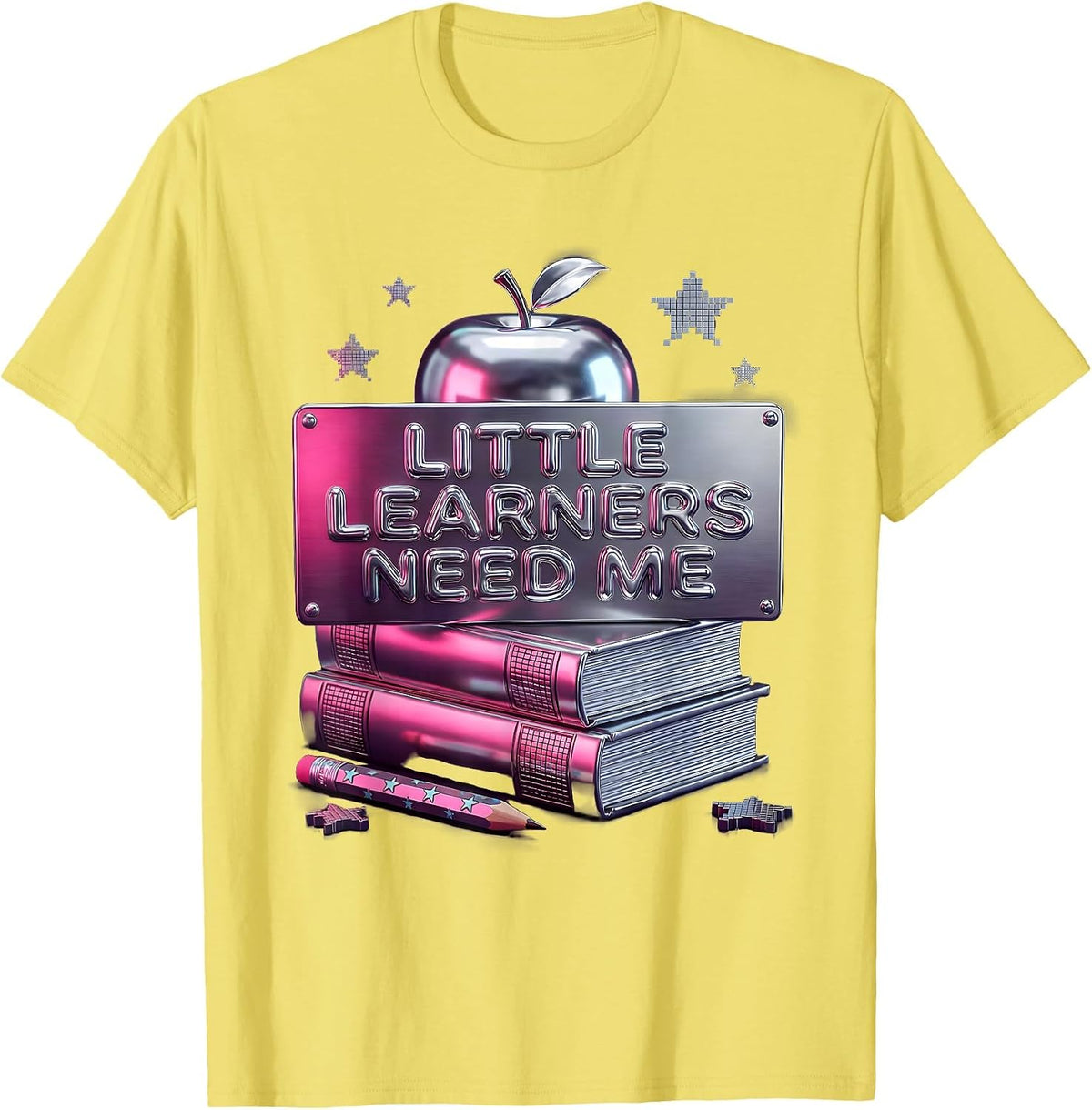 Men's Little Learners Need Me Elementary Teacher Design T-Shirt - Lemon Yellow