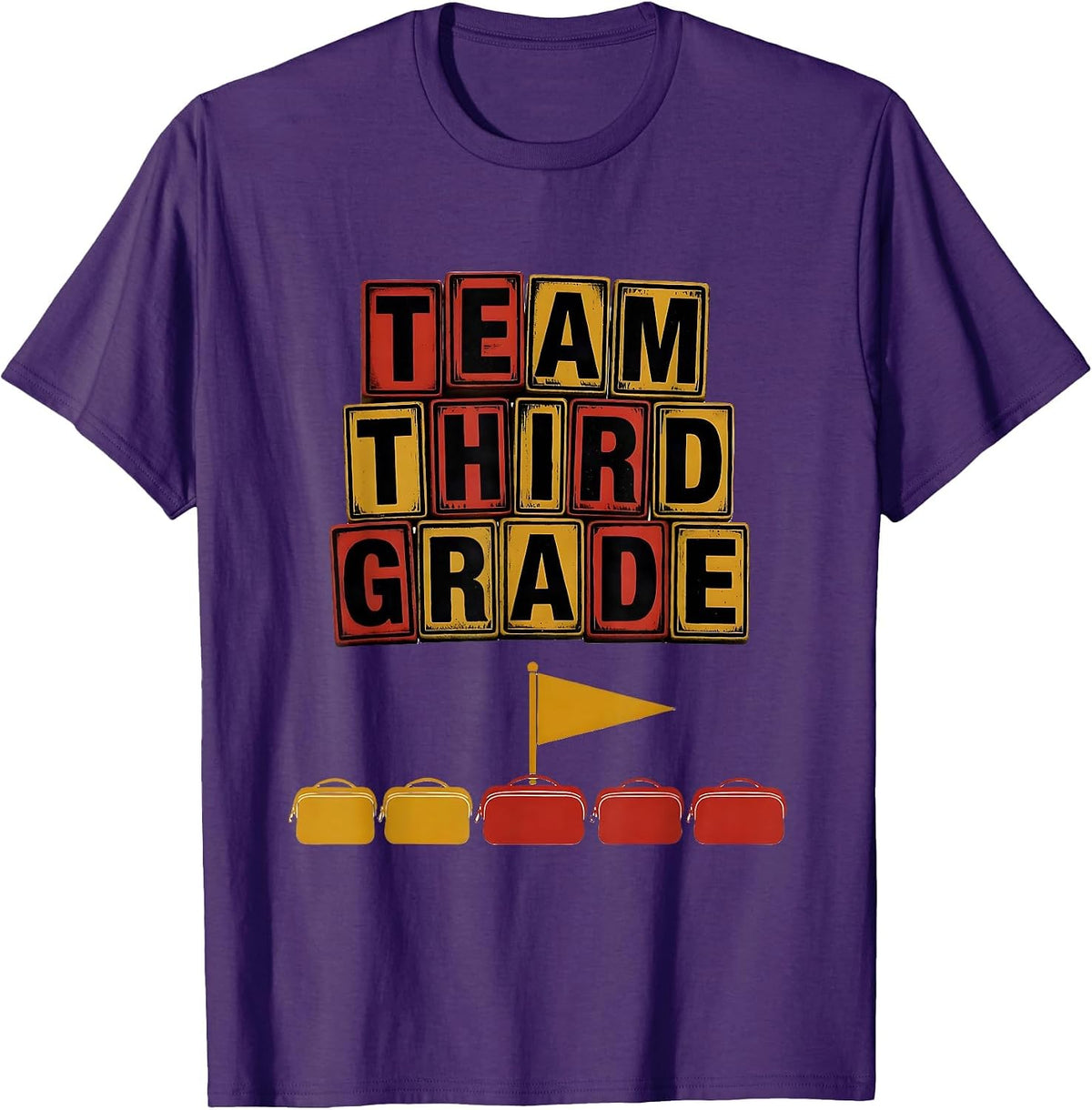 Team Third Grade Wood Type Letterpress Student Teacher Back T-Shirt - Purple