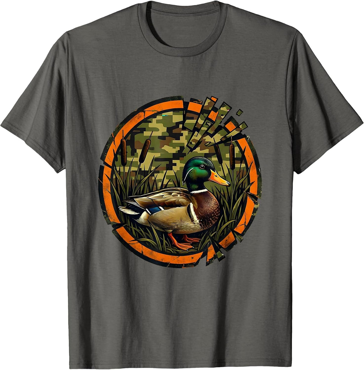 Men's Duck in Marsh Camo Hunting Blind Illustration T-Shirt - Asphalt Grey