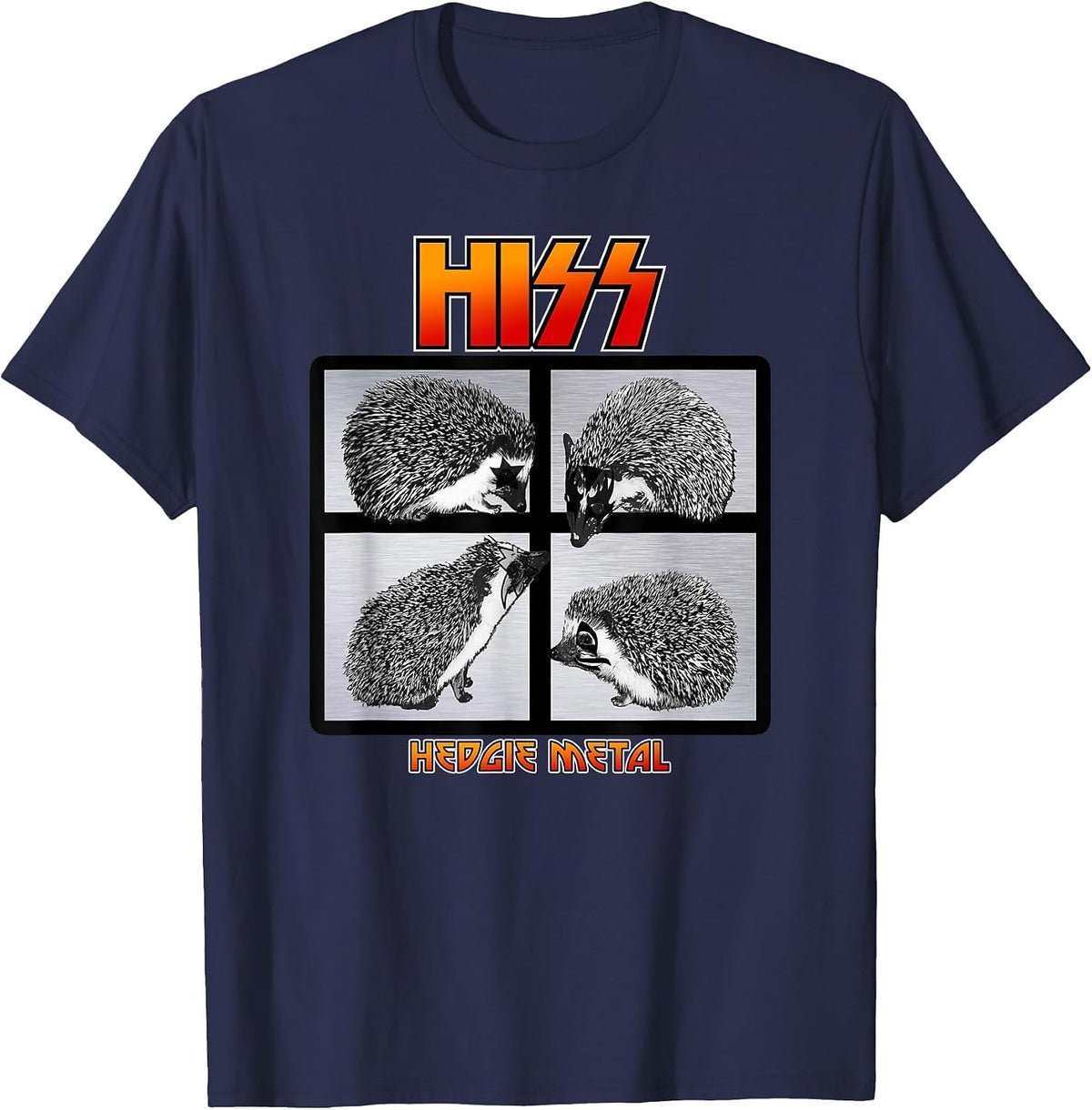 HISS - Hedgie Metal A Hedgehog Hard Rock Band Graphic Tee T-Shirt - Navy Blue