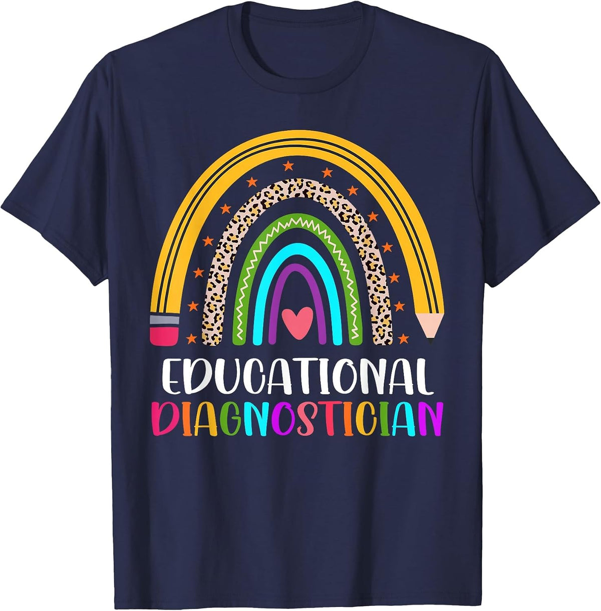 Educational Diagnostician Teacher Leopard Rainbow Women T-Shirt - Navy Blue