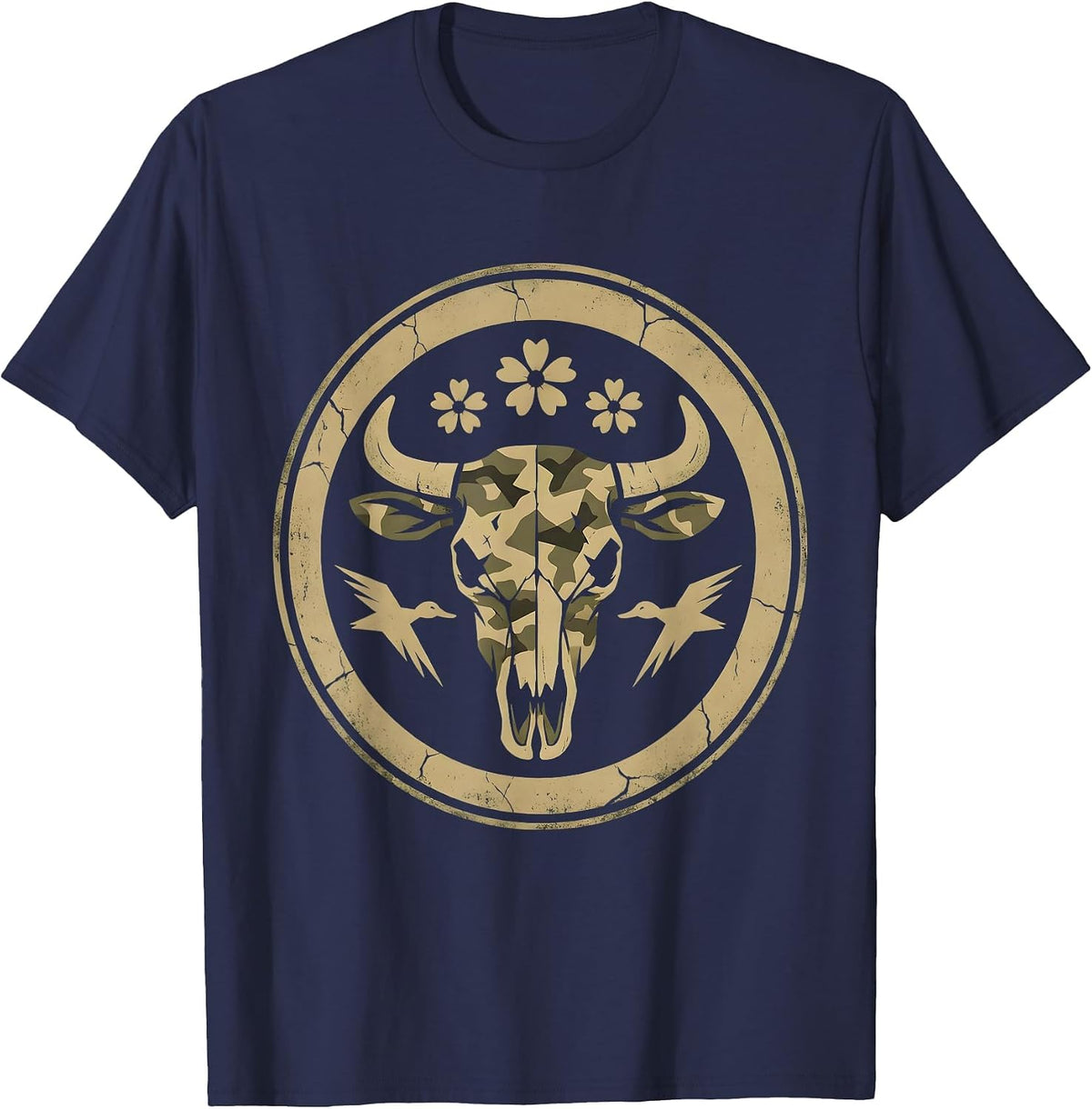 Camo Girl Duck Hunting Dawn Illustration T-Shirt - Navy Blue