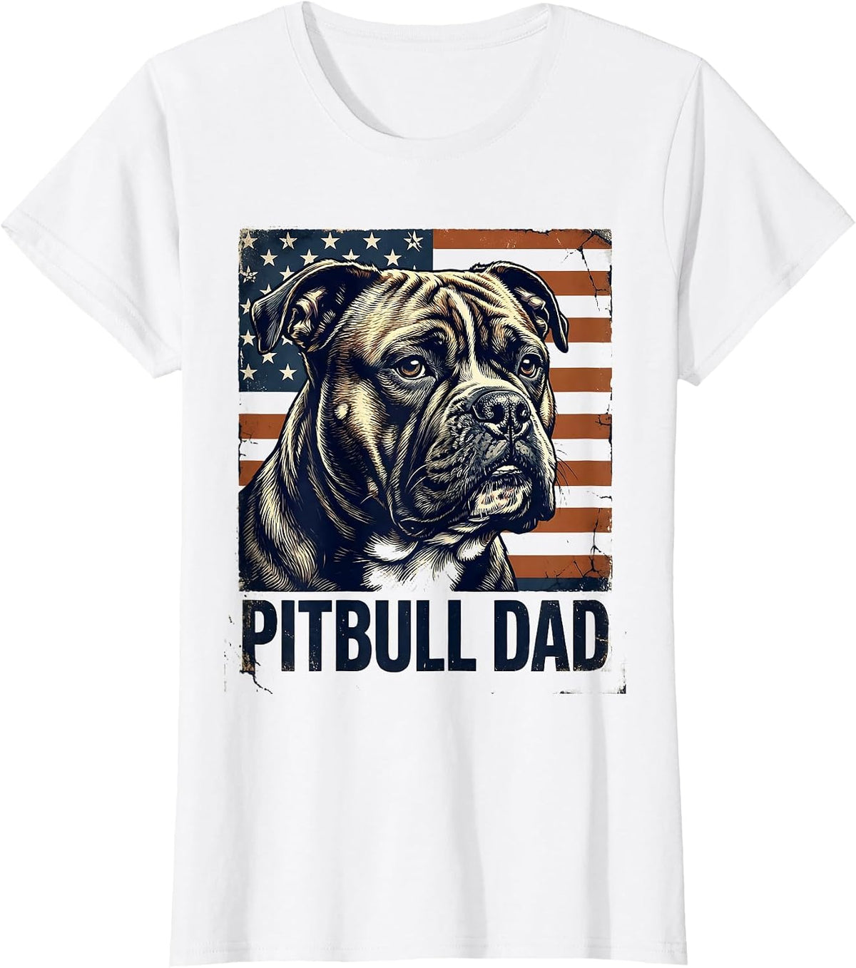 Women's Pitbull Dad Vintage Patriotic Dog Breed Dad Pride 4th T-Shirt - White