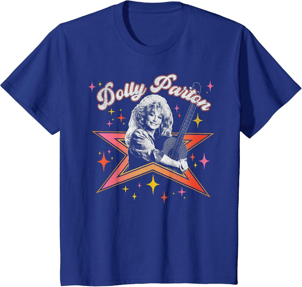 Dolly Parton Black & White Portrait Glimmering and Sparkling T-Shirt - Royal Blue