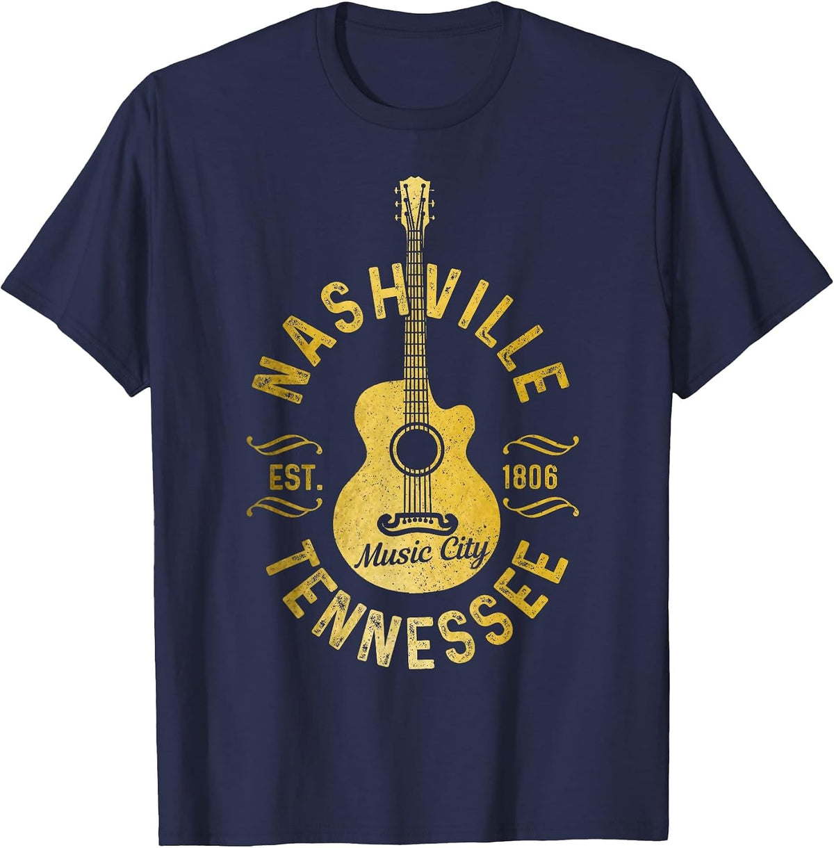 Nashville Tennessee Country Music City Guitar Vintage Nash T-Shirt - Navy Blue
