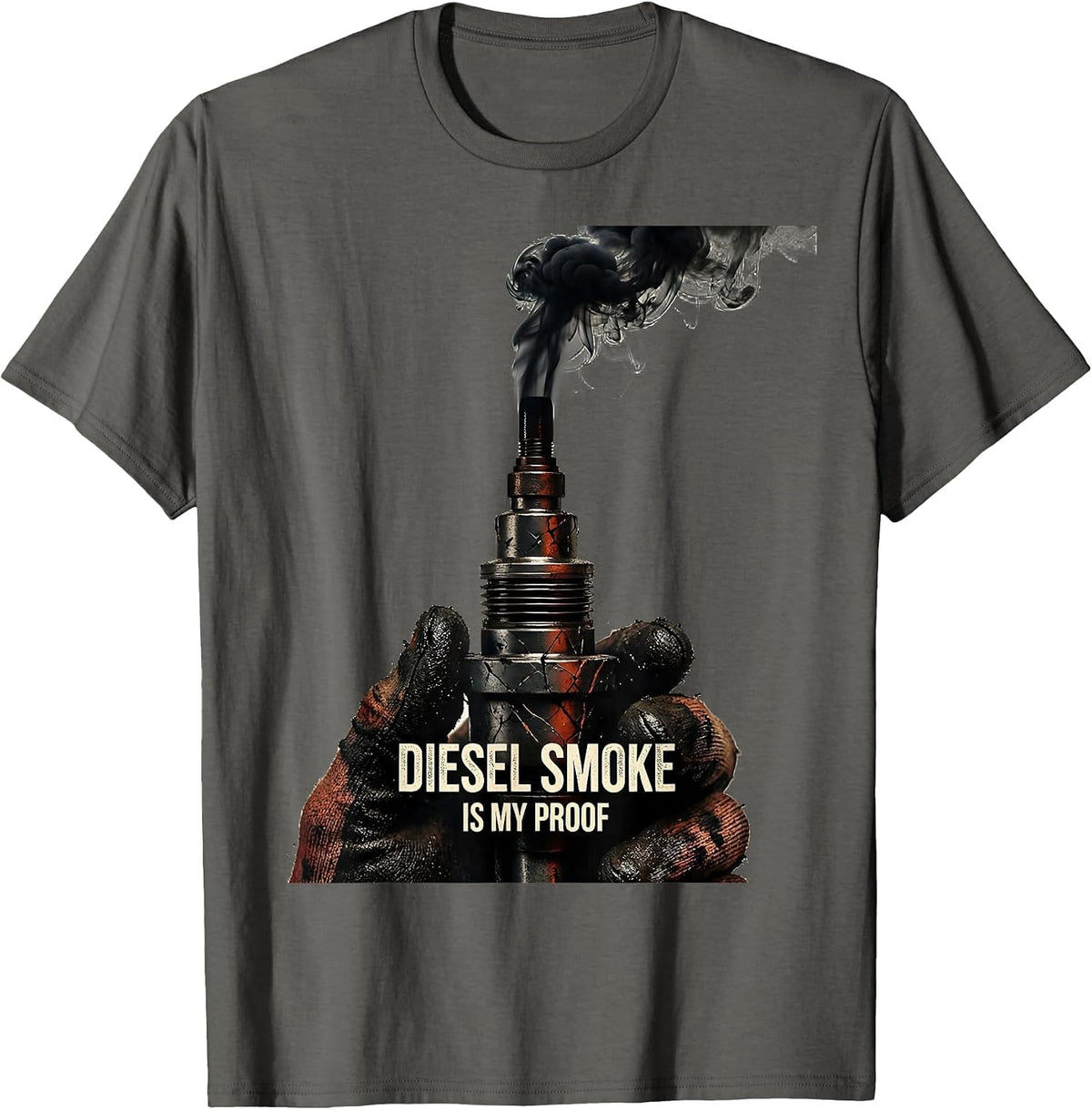 Diesel Smoke Is My Proof Distressed Diesel Mechanic Truck T-Shirt - Asphalt Grey