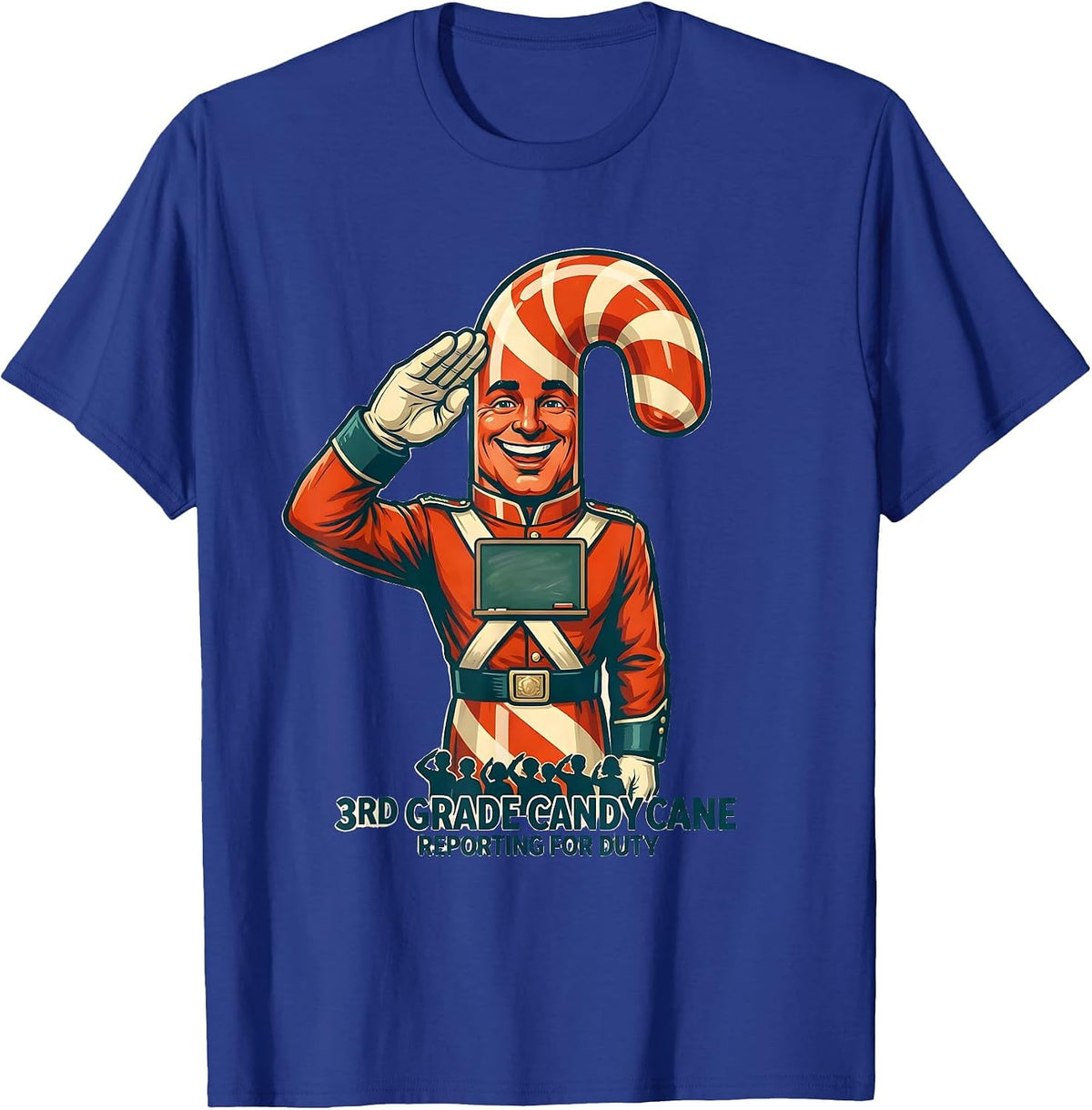 Men's 3rd Grade Candy Cane: Reporting For Duty Teacher T-Shirt - Royal Blue