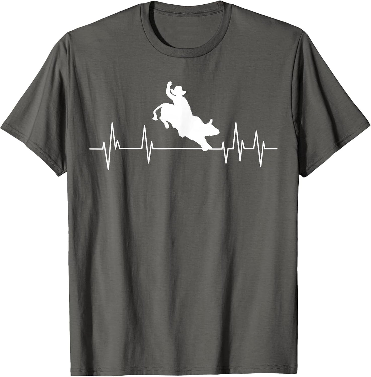 Bull Riding Heartbeat Cowboy Bull Rider Rodeo Sport T-Shirt - Asphalt Grey