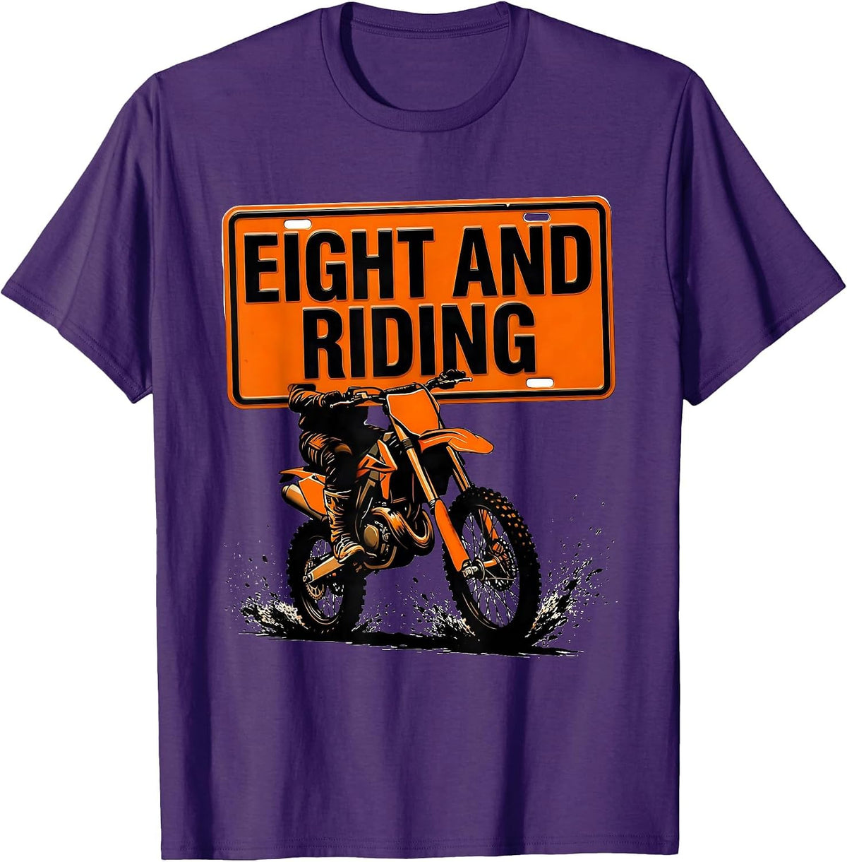 Eight And Riding Stencil Graphic Dirt Bike Birthday Gift T-Shirt - Purple