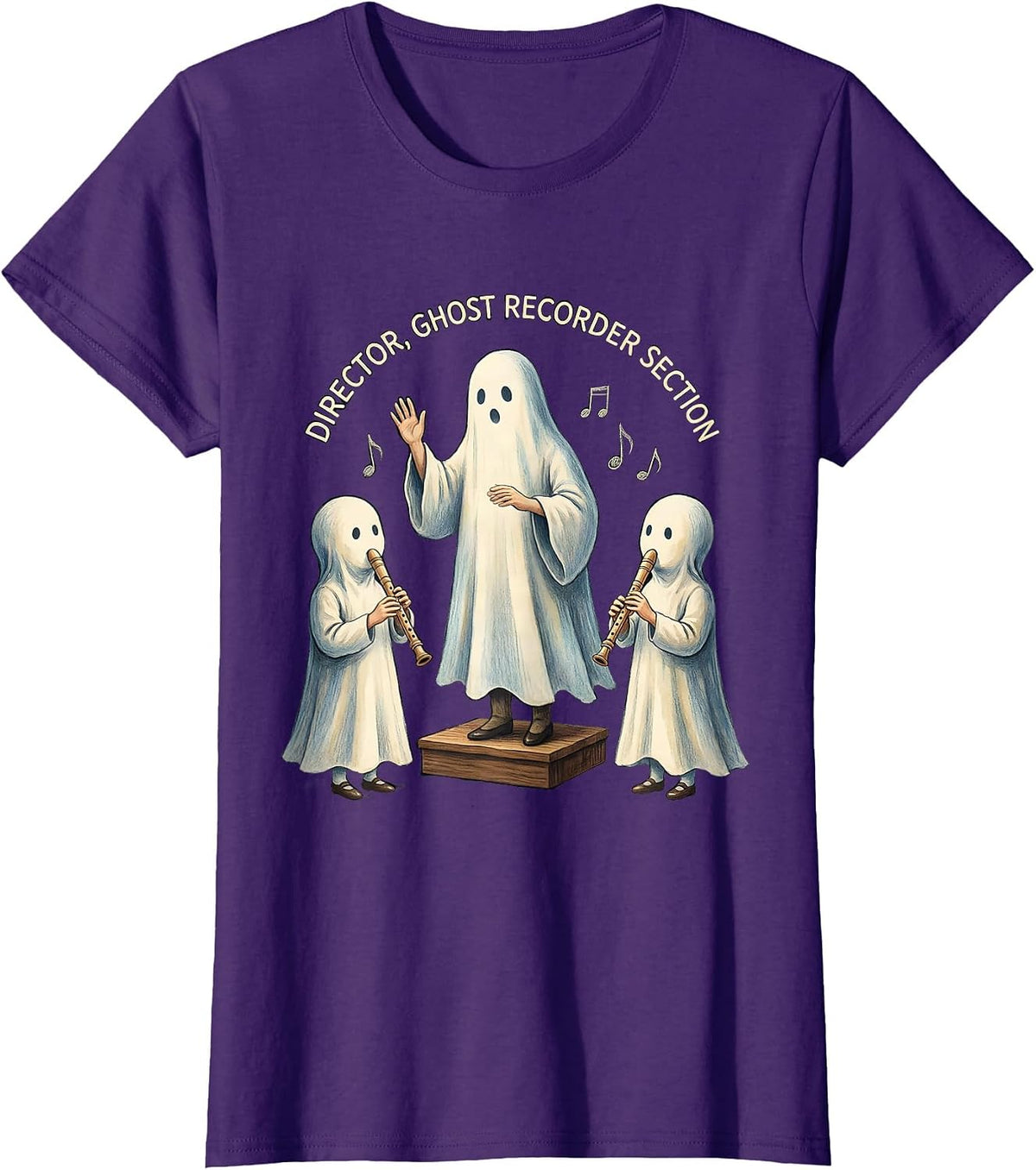 Women's Director, Ghost Recorder Section Whimsical Music Teacher T-Shirt - Purple
