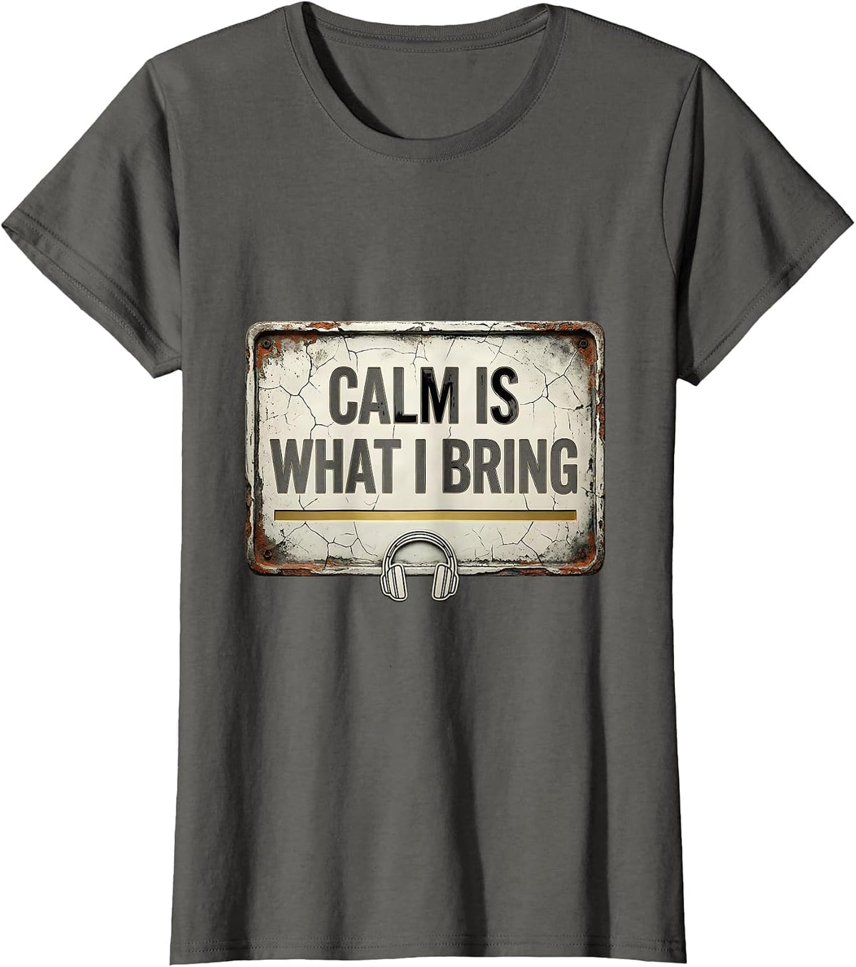 Women's Calm Is What I Bring Distressed 911 Dispatcher Thin Gold T-Shirt - Asphalt Grey