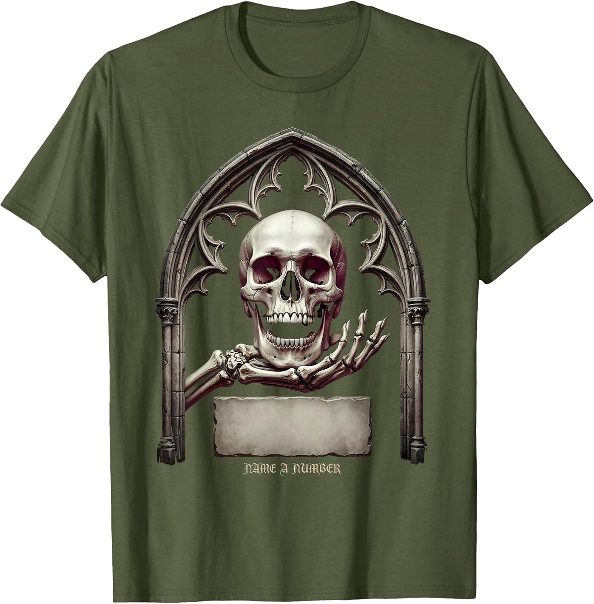 Men's Name A Number Gothic Sarcastic Skull Humor Funny Skeleton T-Shirt - Olive Green