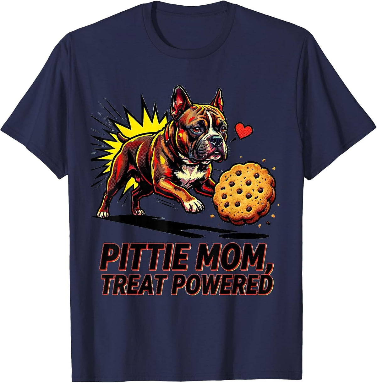 Men's Pittie Mom Treat Powered Funny Pitbull Dog Lover Humor T-Shirt - Navy Blue