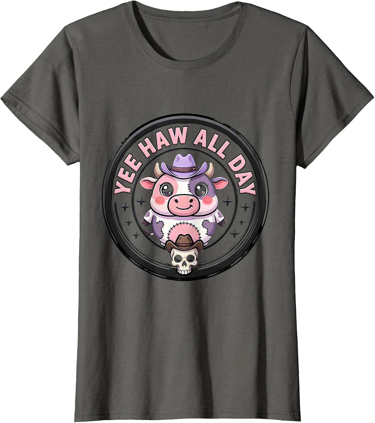 Women's Yee Haw All Day Cowgirl Graphic Design T-Shirt - Asphalt Grey