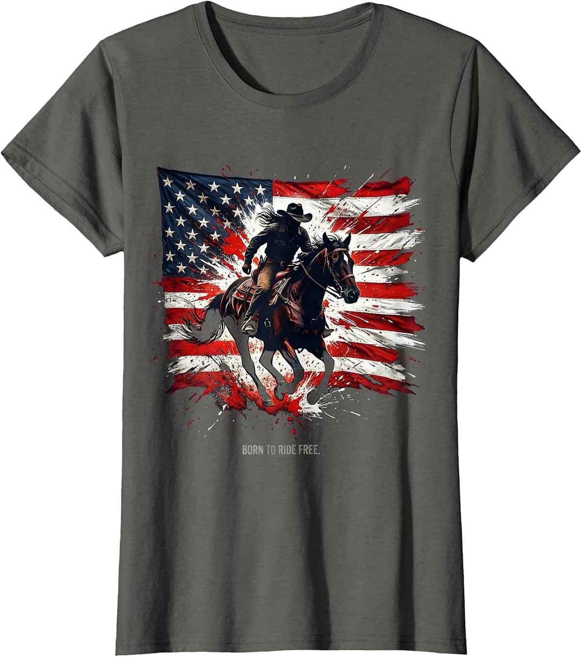 Women's Born to Ride Free White Cowgirl Design T-Shirt - Asphalt Grey